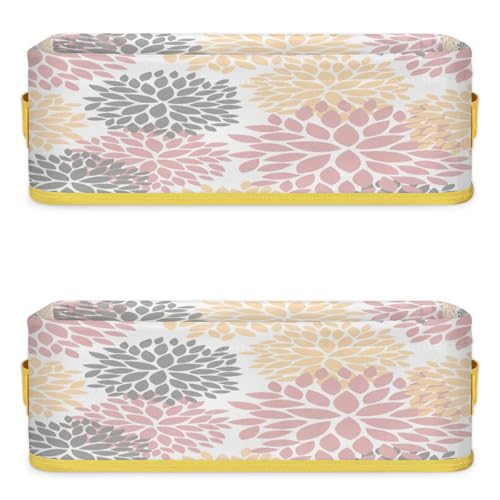 Pink Yellow Dahlia Flowers Bathroom Storage Basket Waterproof Foldable Storage Bins with Handles Decorative Toilet Paper Storage Basket for Organizing for House Bathroom Toiletries Set of 2