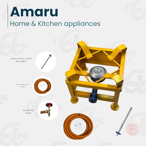 Image of Amaru Single Burner Iron Square Chulha Canteen Bhatti Commercial Gas Stove -Multi Colour, Manual (Small-10Wx10Lx8H)