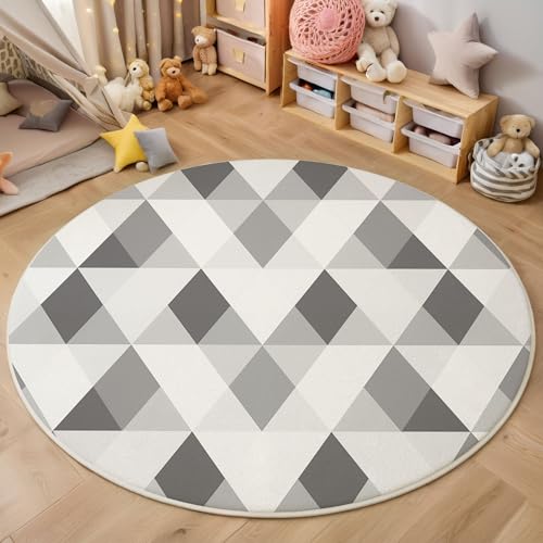 Tapis minimaliste moderne géométrie triangle lavable gris 120cm - 5