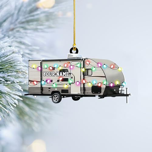 RoyalBro Personalized Camper Ornament Custom Camping Ornament, Tent Ornament RV Camping Ornament, Happy Gifts for Camping Lovers, Travel Camping Backpacked Hanging Ornament (CP 1)