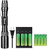 Skywolfeye 8 Pack 3.7v 5000mAh Rechargeable 18650 Battery Li-ion Button Top and 4 Slot Charger with 1Pcs 4000 Lumen 18650 Flashlight Zoomable, 5 Light Modes Waterproof for Camping Hiking etc.