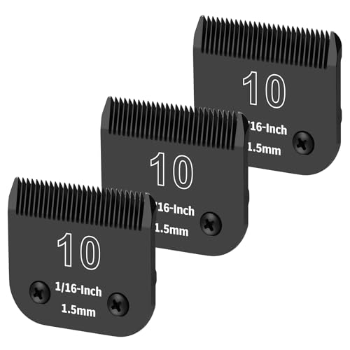 YAZIYIR 3 Pack 10# Detachable Dog Grooming Steel Blades Compatible with Andis Oster A5 Wahl KM-10 Series Cut Length 1/16-Inch 1.5MM Black