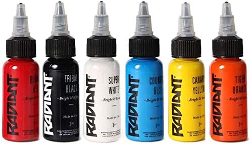 Radiant Tattoo Ink 6 Popular Color Kit Set 1/2oz Bottle