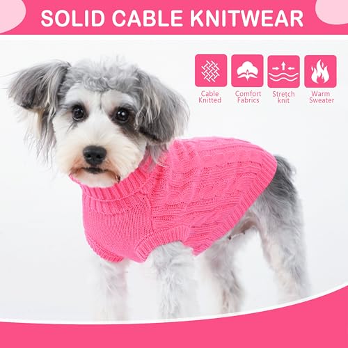Image of Dog Sweaters Small Dog Clothes for Winter Solid Knitted Puppy Sweater Warm Pet Cat Sweater Doggy Pullover Outfit with Heart-Shape Design(Dark Pink, Large)