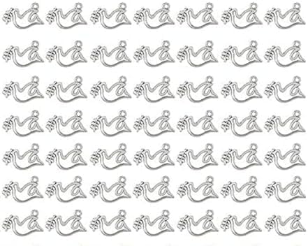 50Pcs Silver Peace Dove Charms Peace Dove Pendants Antique Tibetan Silver Tone Making DIY Handmade Accessories Craft Jewelry Making 13 x 19 mm