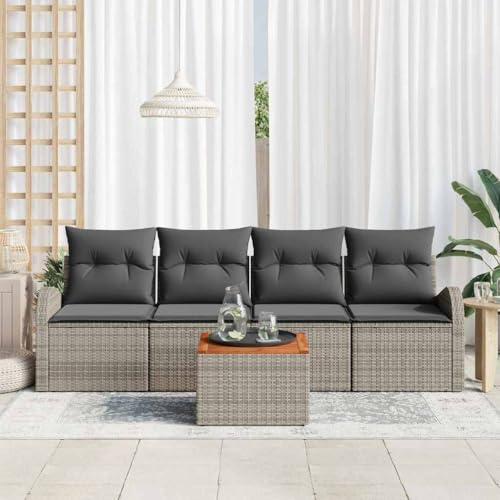 Canapé de jardin modulaire en bois d'acacia et polyrotin gris haut de gamme - 5