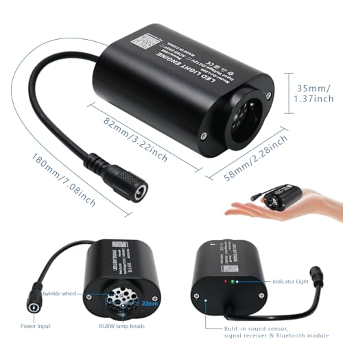 Image of AKEPO Mini Size 6W Twinkle Fiber Optic Light Engine Only, RGBW Bluetooth APP Control + Music Sync + 28-Key Remote Control for Car Home Star Headliner