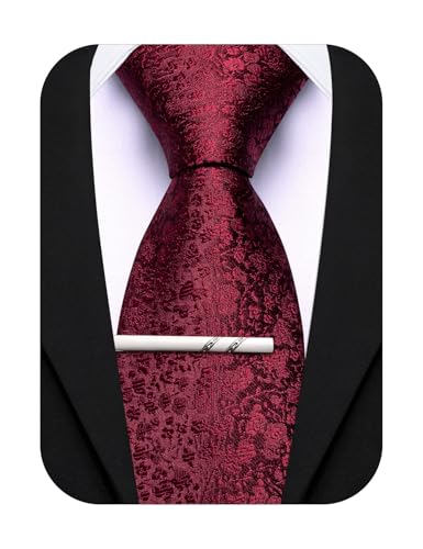 Image of Barry.Wang Floral Ties for Men Flower Necktie with Tie Clip Formal