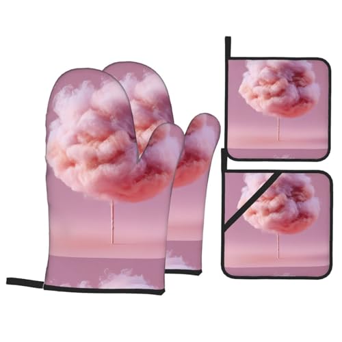 WHJSHOP Juego de 4 manoplas de horno aisladas de algodón con patrón de caramelo rosa, antiquemaduras y aislamiento térmico