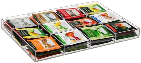 Weysat Tea Bag Organizer 12 Grids Clear Acrylic Holder with 12 Sl...
