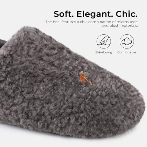 HomeTop Women's Set of 2 Pairs - Curly Teddy Fur Slippers (Size 7-8, Dark Grey) - Plush Collapsible Microsuede Heel Slippers (Size 7-8, Grey) 5