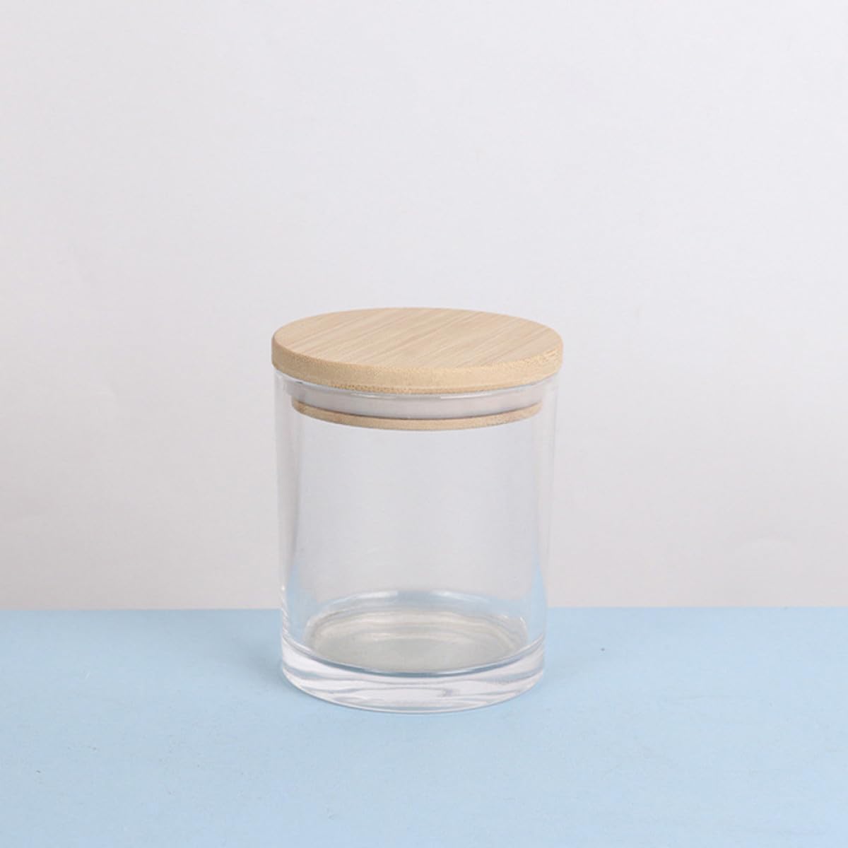 Runde Kerzenhalter aus Glas 5 Stück mit Bambusdeckel Leere Gläser für Duftkerzen und Kerzenbasteln im Wohnbereich