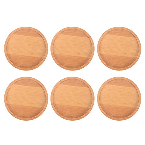 2Krmstr Paquete de 6 bandejas redondas de bambú para plantas, bandejas de bambú de 4 pulgadas, soporte para maceta para suculentas macetas pequeñas para plantas interiores y exteriores
