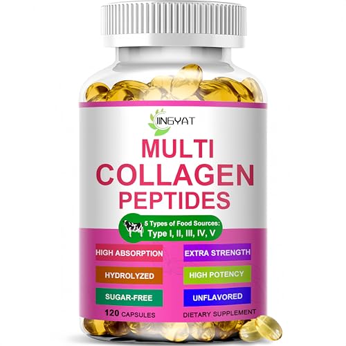 Multi Collagen Peptides Softgels - Hydrolyzed Collagen Peptides For Women & Men with Vitamin C Hyaluronic Acid - High Absorption Collagen Complex for Skin Hair Nail & Joint - Type I II III V X