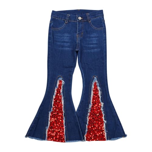 Todder Western Blue Jeans Sequin Girl Jeans Bell Bottom Pants