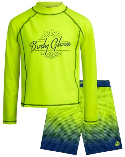 Body Glove Boys Swim Set - 2 Piece UPF 50+ Swim Trunks and Rash Guard for Boys Kids Swimwear Set (Sizes: 4-12)