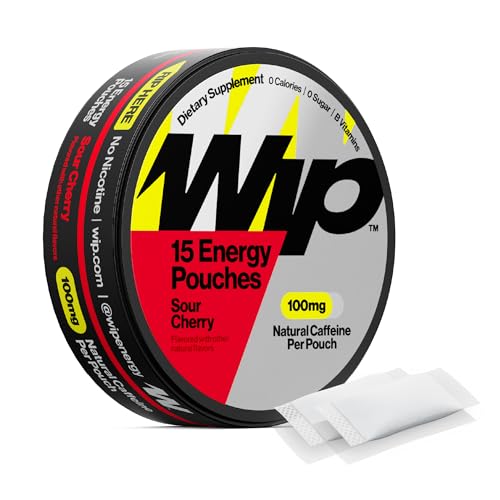 Image of Wip Energy Pouches | 100mg Natural Caffeine | Vitamins and Minerals | Sour Cherry | 15 Pouches Per Can | 1 Can