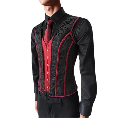 Men's Red Corset Vest Tight-Fitting Vintage Waistcoat Lace Up Tummy Control Tank Tops Slimming