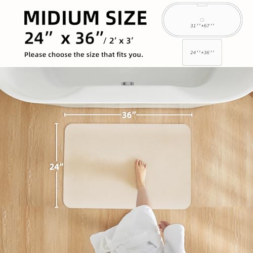 Bathroom Mat Quick Dry, Bathroom Rugs Non Slip Washable Thin Absorbent Bath Mat Fits Under Door Bathroom Floor Mat Perfect for Bath, Shower, or Sink 36"x48" Beige