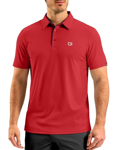 G Gradual Mens Golf Shirt Dry Fit Short Sleeve Polos Moisture Wicking Performance Polo Shirts for Men Athletic Tennis Casual(Red XL)