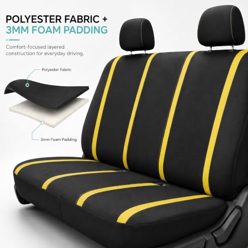 Image of FH Group Car Seat Covers Rear Set Cloth - Car Seat Covers with Removable Headrest,Universal Fit,Automotive SeatCovers,Washable Car SeatCover for SUV,Sedan,Van Yellow