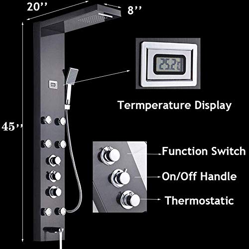 Saeuwtowy Shower Panel Tower System Wall Mounted Bathroom Column Shower Faucet Waterfall Rainfall Oil Rubbed Bronze with Spa Massage Jets Sprayer Tub Spout Hand shower