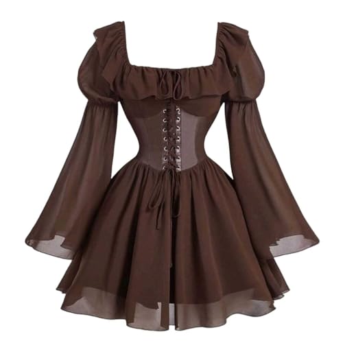 Gothic Rock Damen Kurz Mittelalter Kleid Steampunk A-Linie Abendkleider Partykleid mit Korsett Spitze Spleißen Ballkleid Elegant Kleider Halloween...