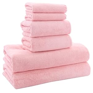 MOONQUEEN Ultra Soft Towel Set – Quick Drying – 2 Bath Towels 2 Hand Towels 2 Washcloths – Microfiber Coral Velvet Highly Absorbent Towel for Fitness, Bathroom, Sports, Yoga, Travel (Pink, 6 Pcs)