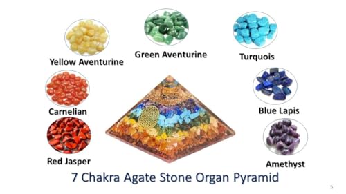 Image of Seven Chakra Orgonite Pyramid fillup with Natural Agate Stone Chips. for Reiki, Crystal Healing, Fangshui, Meditation, Gifting and Home Decor.(7 Chakra Orgonite, 2 inchin)