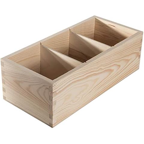 Rectangular Wooden Container with 3 Compartments Cover