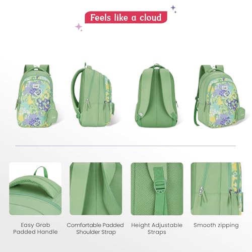 Image of Genie Backpack for Girls Laptop Sleeve, Three Compartments and Organiser with Padded Shoulders |Best for Books,Stationery,Lunch Box & Essentials