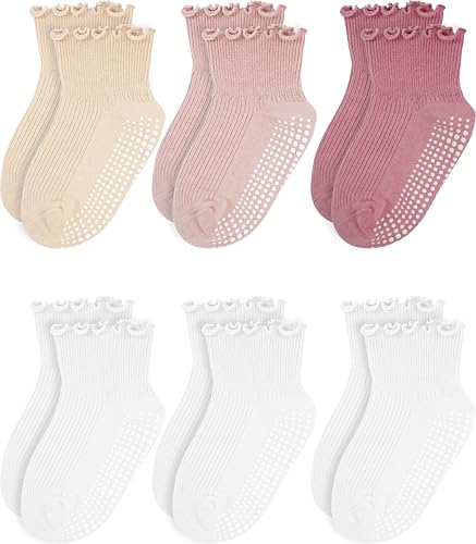 Image of Sooneeya Baby Ruffle Socks - Toddler Girls Non-Slip Socks with Grips - Indoor Soft Cotton Frilly Ankle Sock