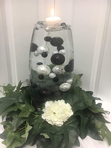 Easy Elegance by JellyBeadZ - 34 Deep BlackBerry and White Pearl Beads Includes 12 Gram Pack Clear Water Bead Gel -Used for Wedding Centerpieces and