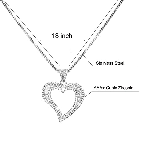 Silver/Gold Heart Necklace for Women, White Gold Love Necklace with Cubic Zirconia, Cute Dainty Bling Jewelry, Mothers Day Gifts, Hip Hop Gold Heart Pendant4