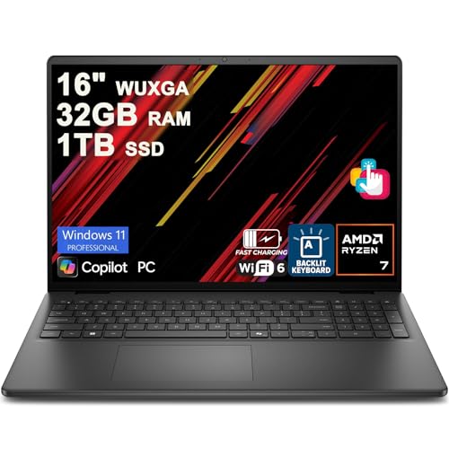 Dell 16 Laptop 16" WUXGA Touchscreen AMD Ryzen 7 250 32GB RAM 1TB SSD miniatura 1