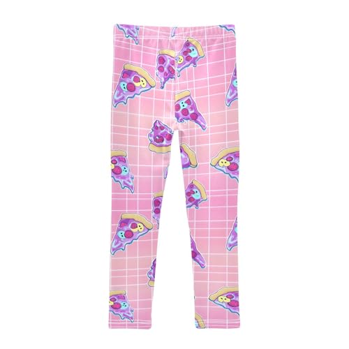 Pink Grid Neon Pizza Girls Leggings Soft Stretch Workout Yoga Dance Pants for Kids Casual Tights2