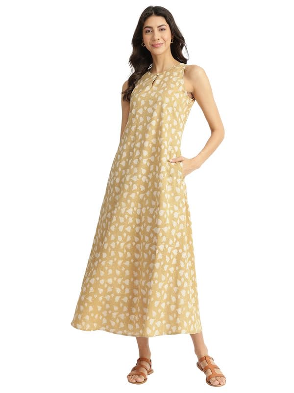 pink fort Women Casual Dress | Cotton Fit & Flare Sleeveless Round Neck Midi | Breathable Fabric with Pockets for Summer-picture-1