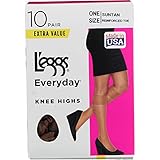 L'eggs womens 10 Pair Everyday Reinforced Toe Knee Highs Pantyhose, Tan, One Size US