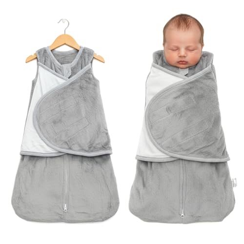 Image of Mindsoft Fleece Swaddle Blanket for 0-3 Months Fleece Newborn Sleepers Plush Baby Wearable Blanket Golden Mink Swaddle with Adjustable Wrap for Baby Shower New Parents Gift, Gray