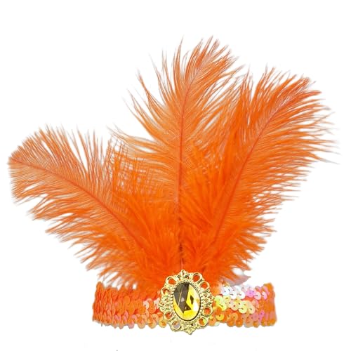 Fenisonavy Showgirl Headpiece Feather Headpieces 2pcs 1920s Orange Flapper Headbands Carnival Party Headwear Accessories for Women Girls