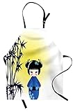 Ambesonne Anime Apron, Illustration of a Kokeshi Doll and Bamboo Tree Japanese Traditional Kimono,...