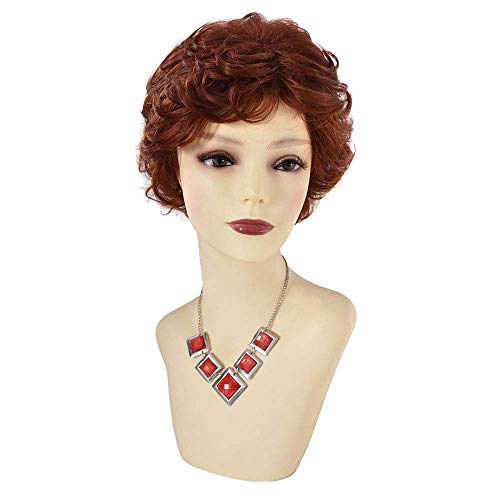 LYRICAL HAIR Short Layered Kanekalon Premium Quality Curly Synthetic Women Wigs With Bangs Natural Look Wavy Black Brown Blonde Hair (33A# Copper red, E2OC-F603553)