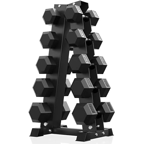 PAPABABE 150-600lb Dumbbell Set with Rack, Rubber Encased Home Gym