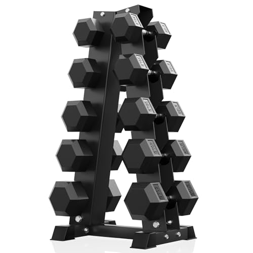 Image of PAPABABE Hex Dumbbell Sets with Rack, 100-600lb Rubber Coated Dumbbell Weight Set and Storage Rack, Multiple Options Hand Weights for Strength Training