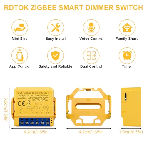 Mini Zigbee Módulo Interruptor de 2 vías con doble canal regulador para control de luces de hogar 2