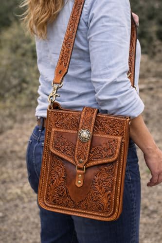 Image of CHALLENGER Western Floral Tooled Leather Replacement Shoulder Purse Guitar Cross Body Strap 115RS-Straps