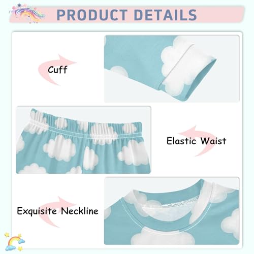 Pajama Sets Long Sleeve Sky White Clouds Soft Comfy Sleepwear 2 Piece PJS 3-8T4