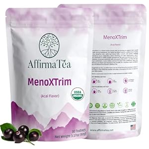 MenoXTrim Organic Menopause Relief: Hormone Balance | Bloating | Hot Flashes | Excess Water | Midlife Belly | Yerba Mate, Dandelion, Nettle Leaf, Lemon Balm, Turmeric, Ginger | Natural Açai Flavor.