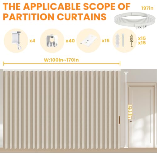 Image of 100% Blackout Room Divider Curtains Ceiling Curtain Track Sets Blackout Curtains Ceiling Track for Curtain Flexible Track Curtain Extra Wide(Beige, W180 x L96, 1 Pack)