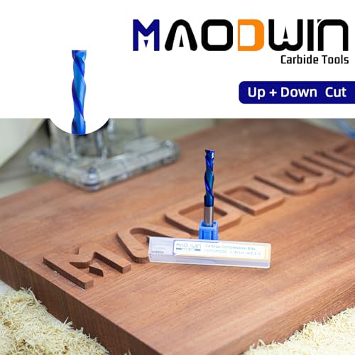 Image of 2PCS Solid Carbide Spiral Up-Down Cut Router Bit 1 /4 inch Shank, 1 /4 inch Cutting Diameter 2-1 /2 inch OAL Compression End Mill with Nano Blue Coated CNC Woodworking Bit